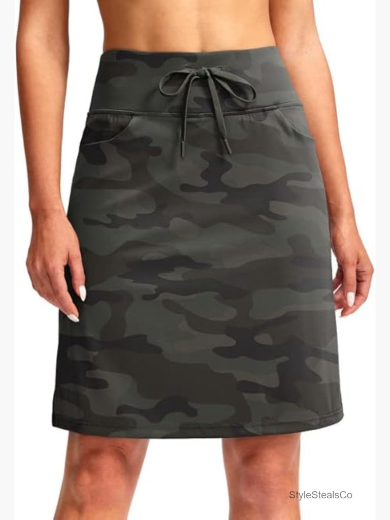20" Knee Length Skort 6 Pockets High Waisted Drawstring Athletic Tennis Golf